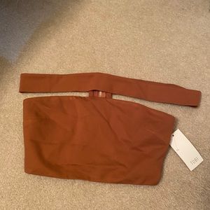 Suede-like cropped top with off the shoulder strap